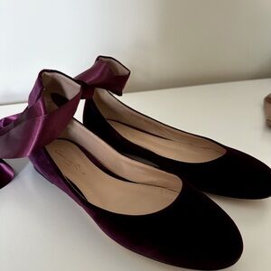 Gianvito Rossi Deep Purple Velvet Flats with Satin Ribbon